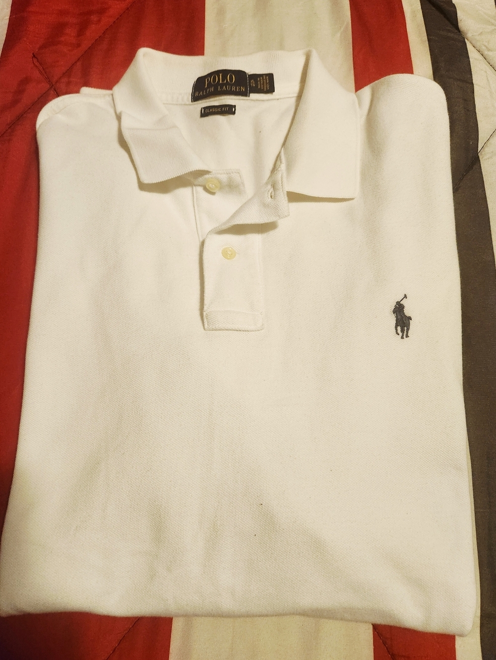 Men's Polo by Ralph Lauren White Polo Shirt with Navy Pony Size XL